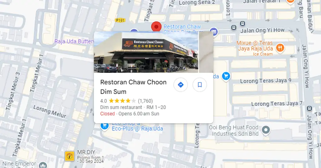 Lokasi dan Waktu Operasi Restoran Chaw Choon Dim Sum